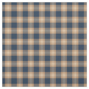 Dark Blue Coffee Tan Brown Tartan Squares Pattern Fabric