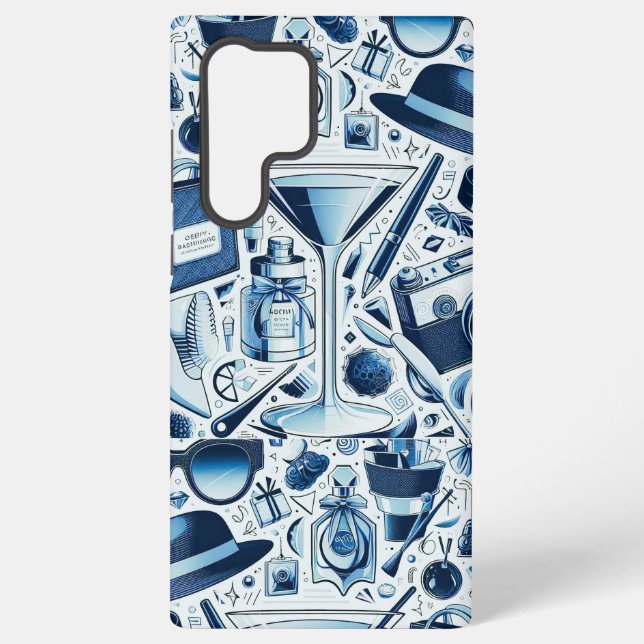 Dark Blue Collage Chic and Modern Design Samsung Galaxy S22 Ultra Case (Back)