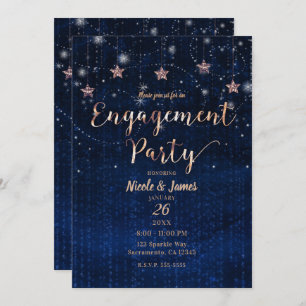Dark Blue & Copper Bronze Starry Night Engagement Invitation