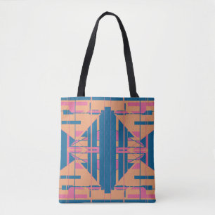 Dark Blue Coral Pink Symmetrical Southwest Look Tote Bag