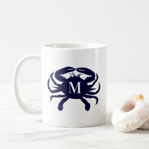 Dark Blue Crab Monogrammed Coffee Mug