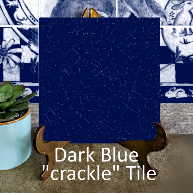 Dark Blue Crackle Glaze Navy Cobalt Dedham Delft Tile (Creator Uploaded)