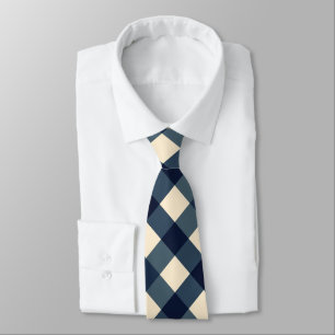 Dark Blue, Cream, and Slate Grey Diagonal Gingham  Tie