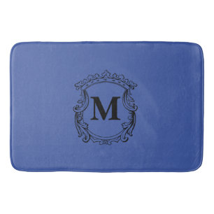Dark Blue Custom Monogram Crest Bath Mat