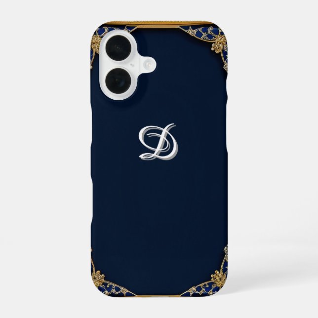 📱 Dark Blue Custom Name Ornate Gift ✨ iPhone 16 Case (Back)