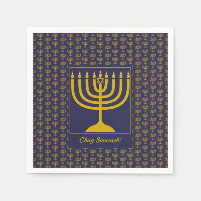 Dark Blue Customisable | Hanukkah | MENORAH Napkin (Front)