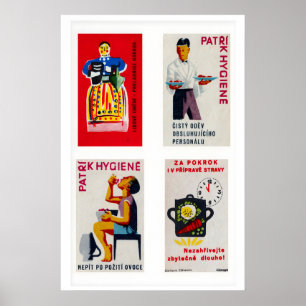 Dark Blue Czechoslovak Matchbox Labels Grid Print