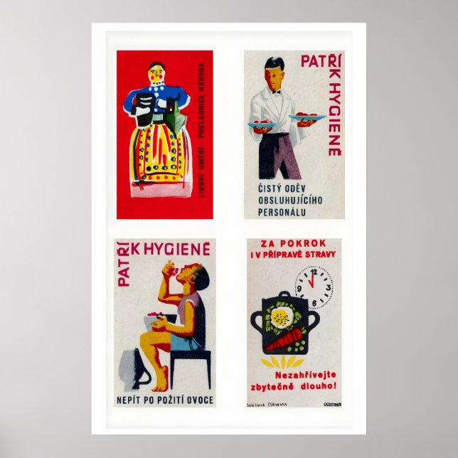 Dark Blue Czechoslovak Matchbox Labels Grid Print (Front)