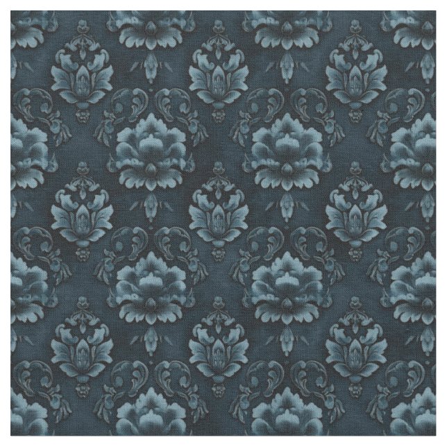 Dark Blue Damask Fabric (Close Up)