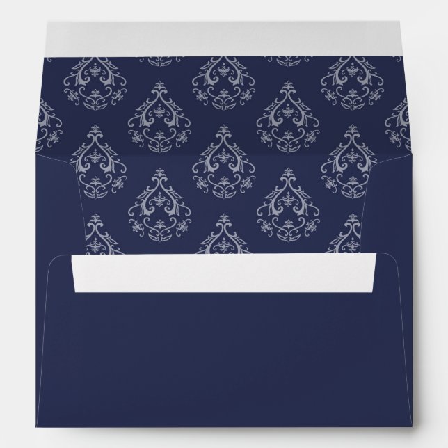 Dark Blue Damask Pattern Envelope (Back (Bottom))