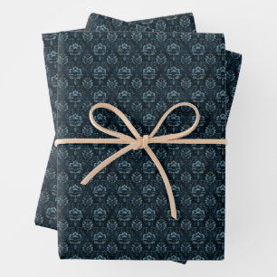 Dark Blue Damask Wrapping Paper Sheet