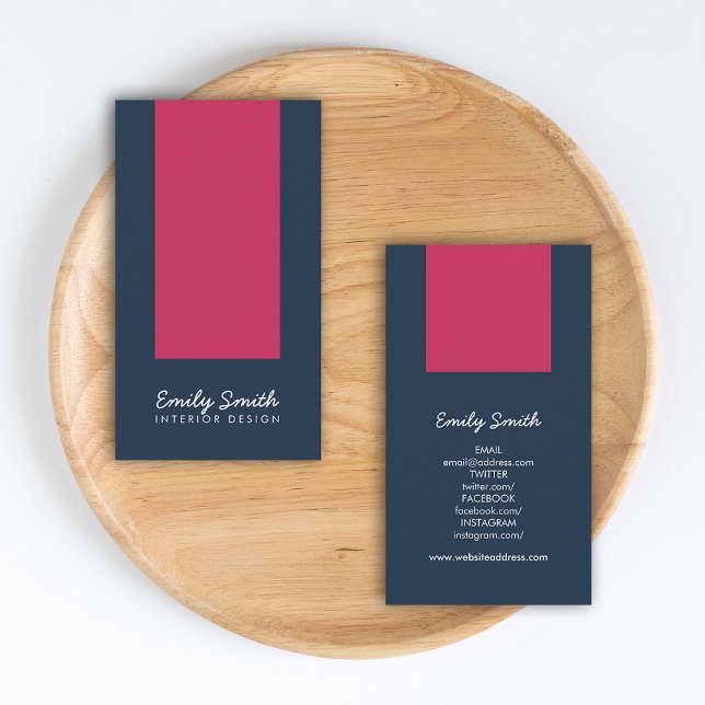 Dark Blue & Dark Pink Interior Design Social Media Business Card (Creator Uploaded)