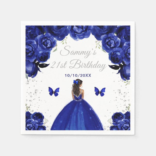 Dark Blue Dark Skin Princess Birthday Party Napkin (Front)