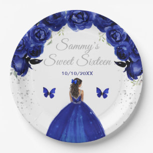 Dark Blue Dark Skin Princess Sweet Sixteen Paper Plate