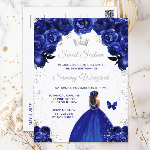 Dark Blue Dark Skin Princess Sweet Sixteen Postcard