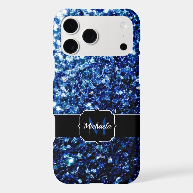Dark Blue deep shiny faux glitter sparkle Monogram (Back)