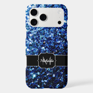 Dark Blue deep shiny faux glitter sparkle Monogram