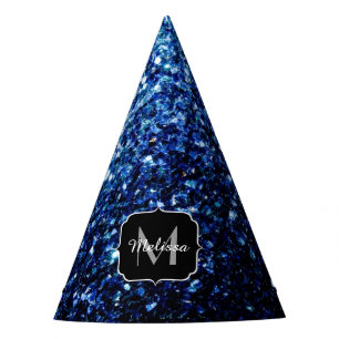Dark Blue deep shiny faux glitter sparkle Monogram Party Hat