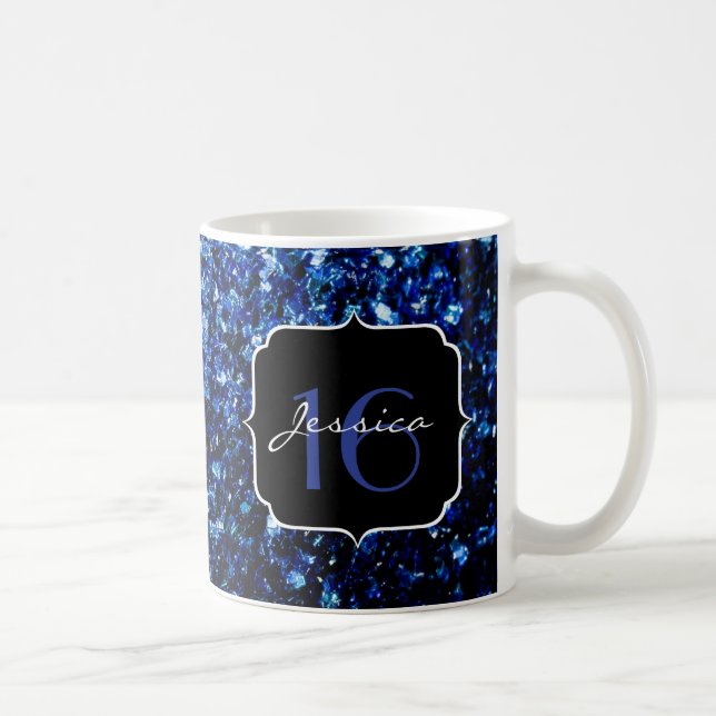 Dark Blue deep shiny faux glitter sparkle Sweet 16 Coffee Mug (Right)