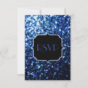 Dark Blue deep shiny faux glitter sparkle Sweet 16 RSVP Card