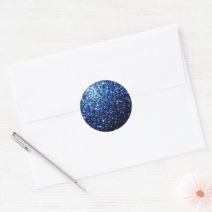 Dark Blue deep shiny faux glitter sparkles Classic Round Sticker