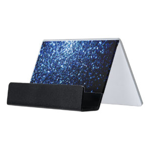 Dark Blue deep shiny faux glitter sparkles Desk Business Card Holder