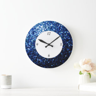 Dark Blue deep shiny faux glitter sparkles Large Clock