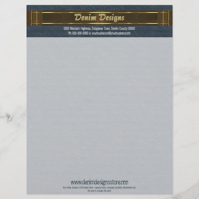 Dark blue Denim with brown and gold colours Letterhead (Front)