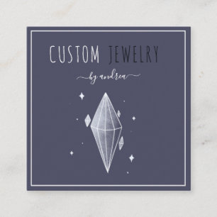 Dark Blue Diamond Jewellery Designer QR Code Socia Square Business Card