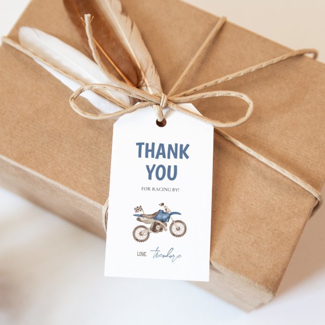 Dark Blue Dirt Bike Birthday Gift Tag (Creator Uploaded)