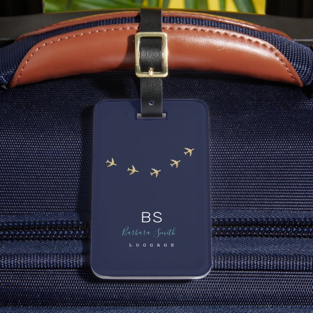 Dark Blue discreet Aeroplane Travel identifier Luggage Tag (Front Insitu 2)