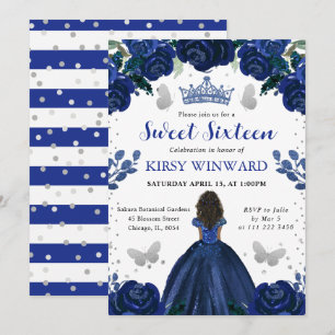 Dark Blue Dress Dark Skin Princess Sweet 16 Invitation