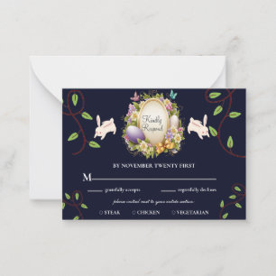 Dark Blue Easter Vibe Forest Bunny RSVP Card