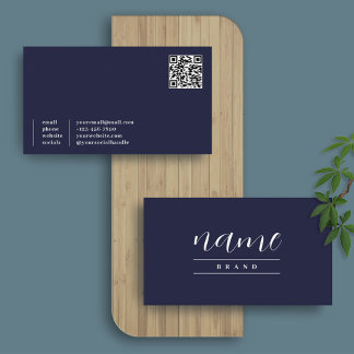 Dark Blue Elegant Business Card Template QR