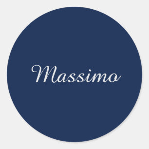 Dark Blue Elegant Casual Own Name Handwriting Classic Round Sticker