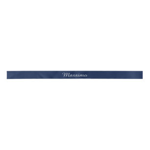 Dark Blue Elegant Casual Own Name Handwriting Satin Ribbon