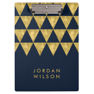 Dark Blue Elegant Chic and Faux Gold Triangle Clipboard