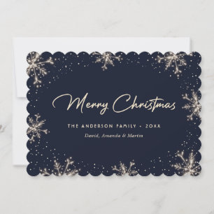Dark Blue Elegant Modern Snowflake Christmas Card