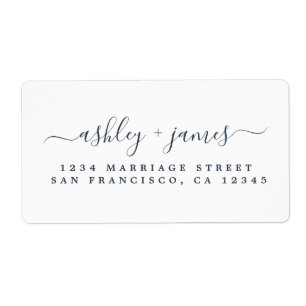 Dark Blue Elegant Script Wedding Return Address
