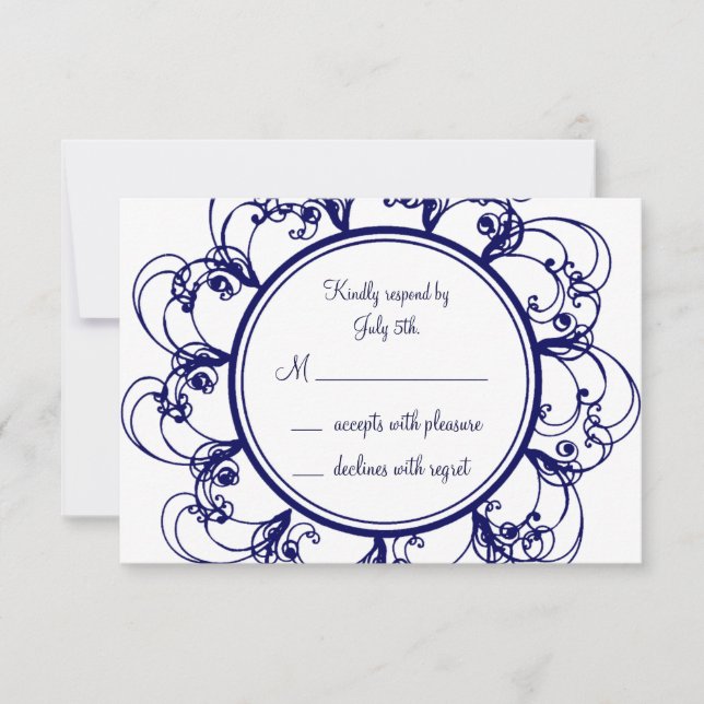 Dark Blue Fancy Monogram RSVP (Front)