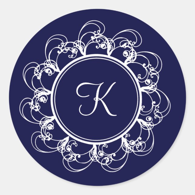 Dark Blue Fancy Monogram Sticker (Front)