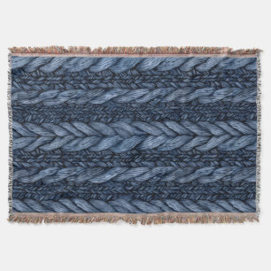 Dark Blue Faux Chunk Knit Throw Blanket