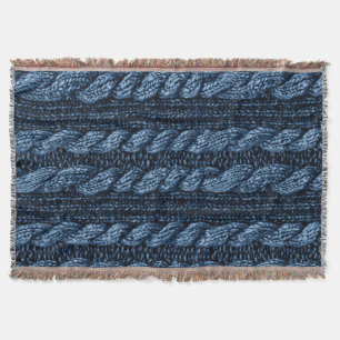 Dark Blue Faux Chunk Knit Throw Blanket