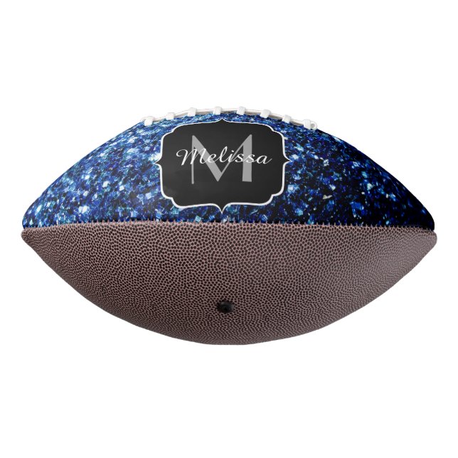 Dark blue faux glitter sparkle Monogram name American Football (Rotated 270)