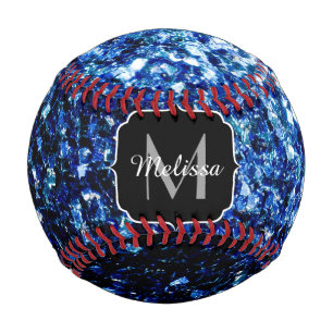 Dark blue faux glitter sparkle Monogram name Baseball