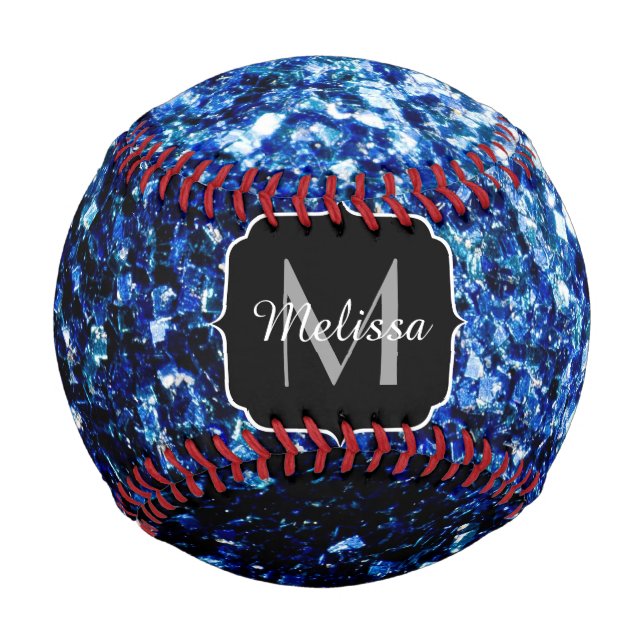 Dark blue faux glitter sparkle Monogram name Baseball (Front)