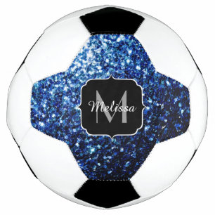Dark blue faux glitter sparkle Monogram name Football