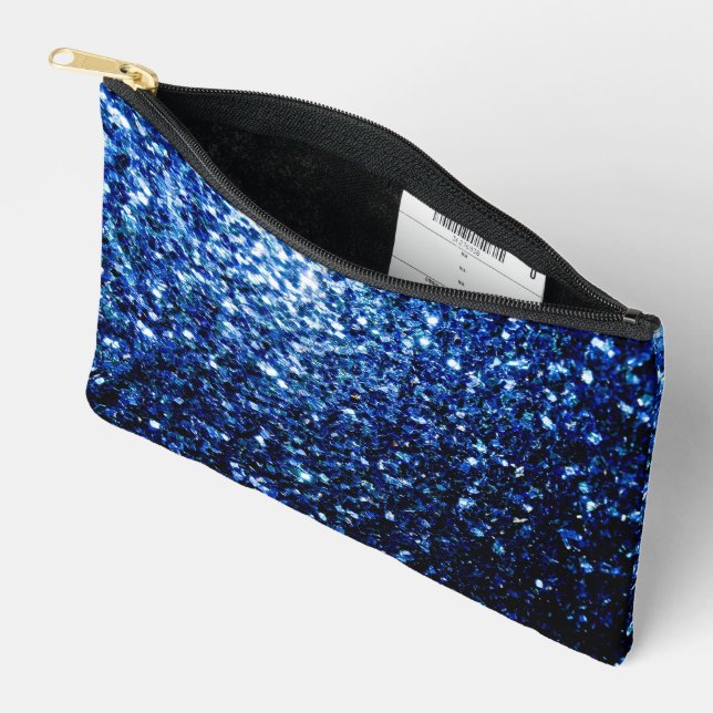 Dark blue faux glitter sparkles accessory pouch (Open)