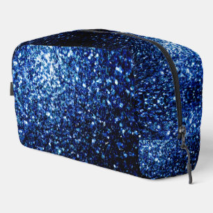 Dark blue faux glitter sparkles dopp kit