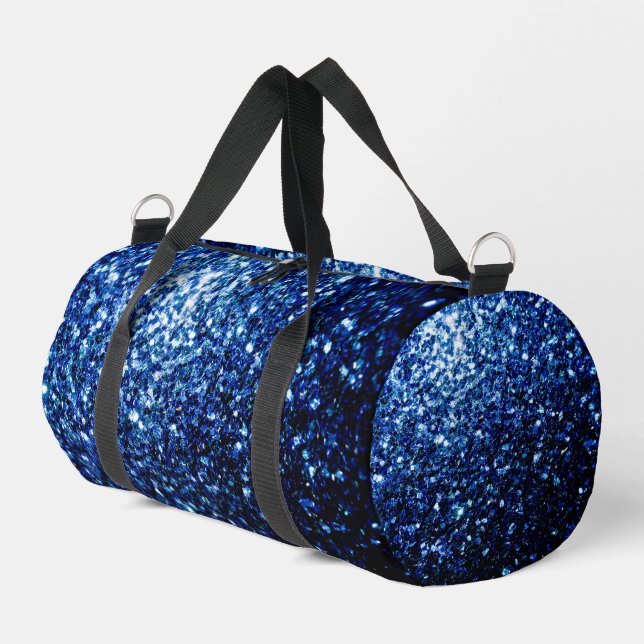 Dark blue faux glitter sparkles duffle bag (Left Corner)